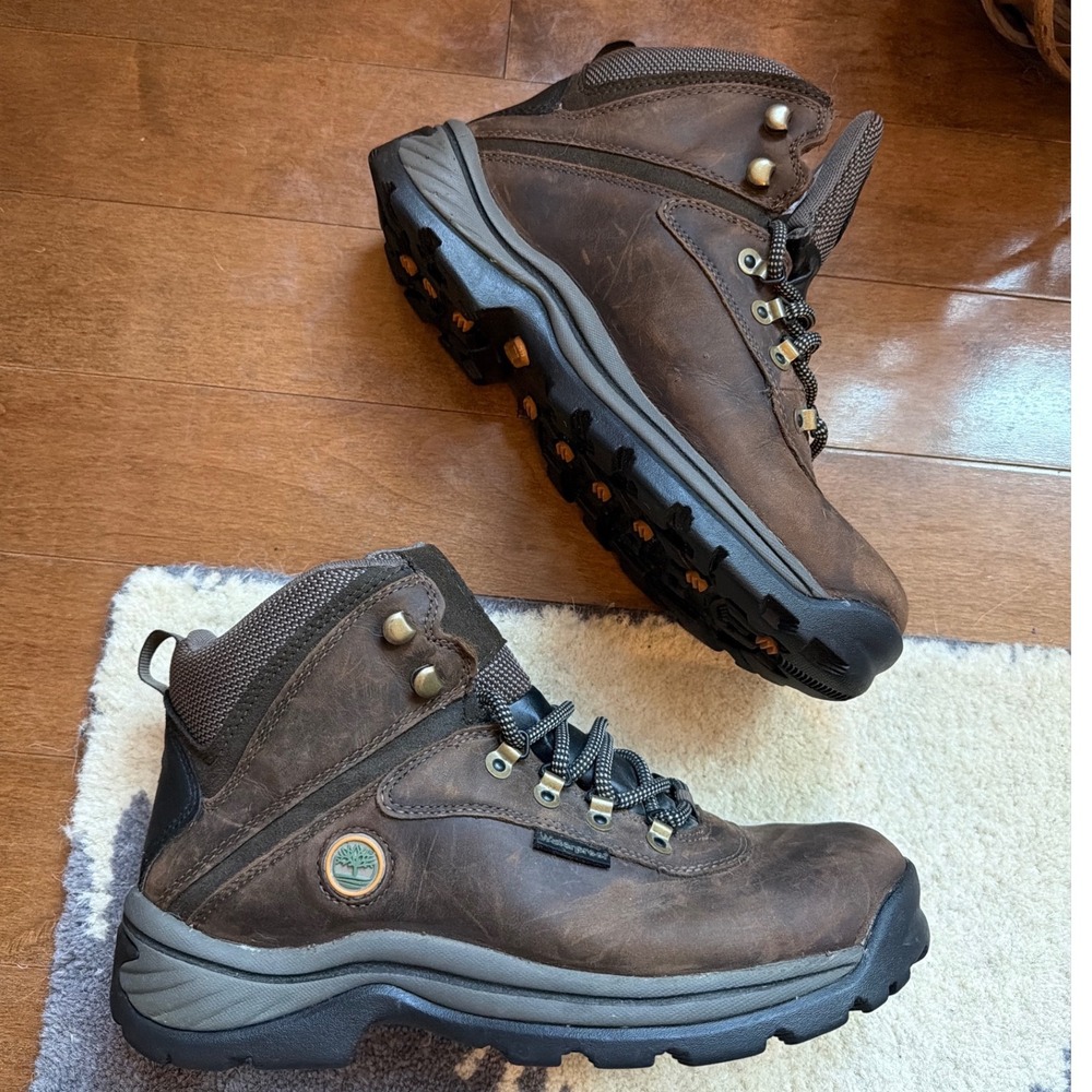 Timberland White Ledge Mid Waterproof Hiking Boots Womens 9.5 Brown Leather Work